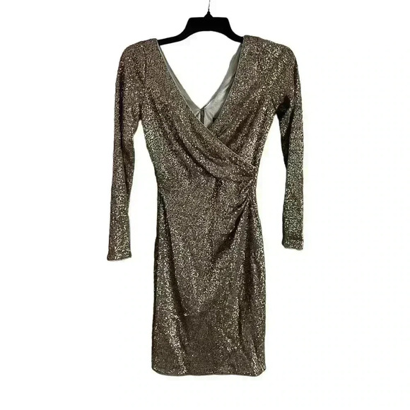 Aidan Mattox Women’s Dress Cocktail Sequin Gold Long Sleeve Size 0 - Picture 1 of 6